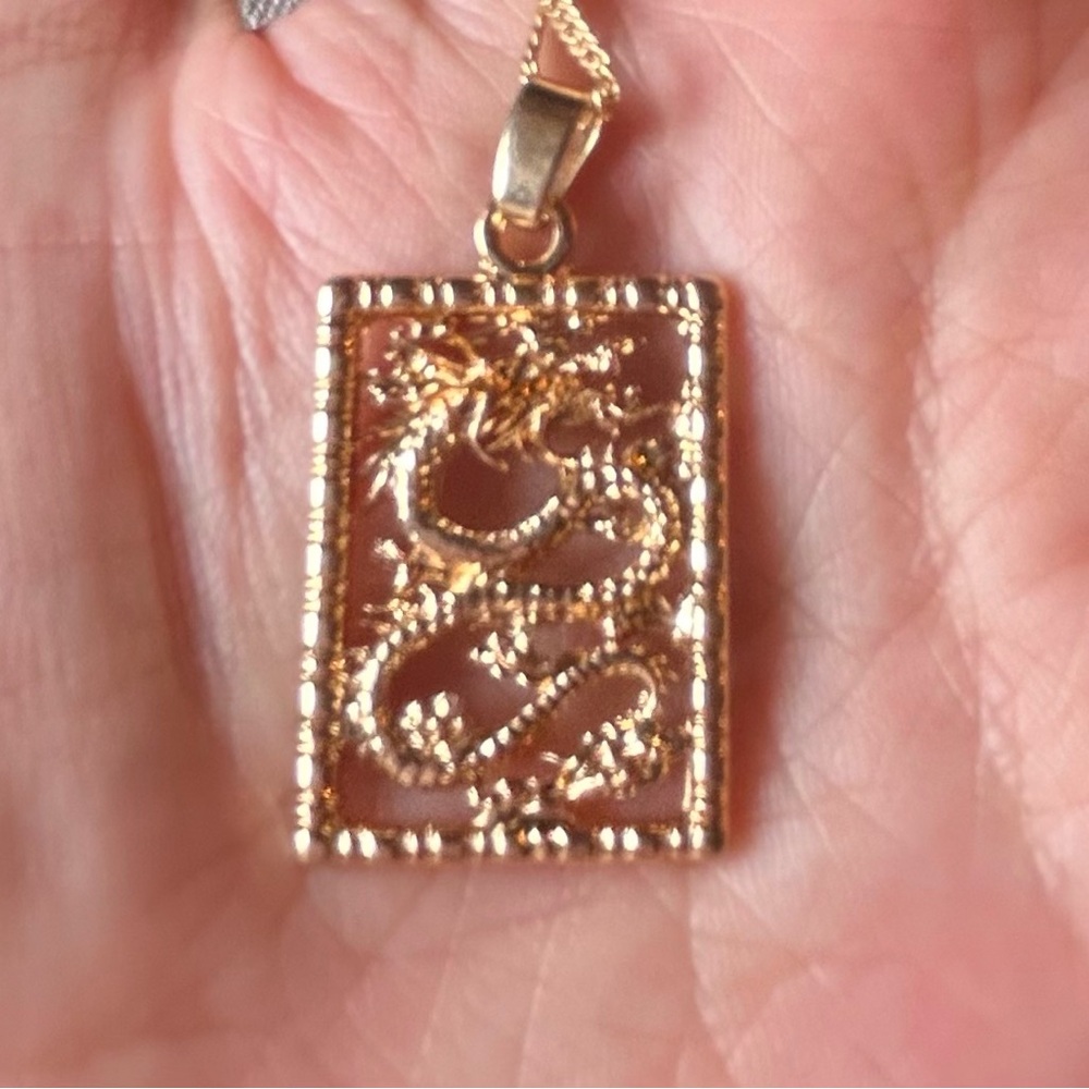 Gold Tone Dragon Pendant Necklace